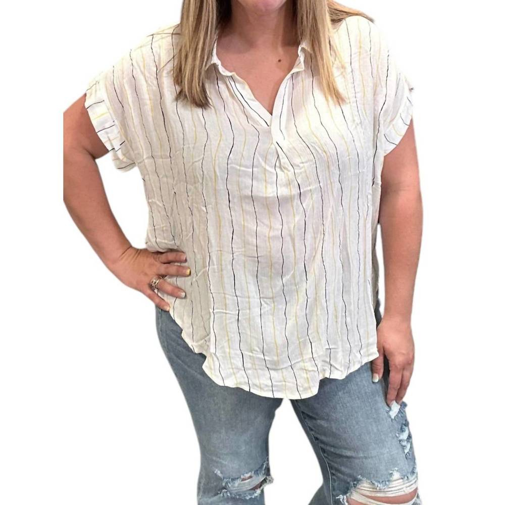NEW SEW IN LOVE button back stripe top in white